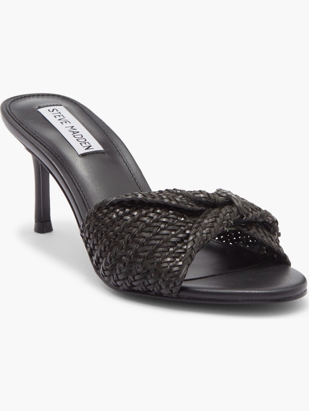Steve Madden Black Woven Knot Mule Sandal Heel